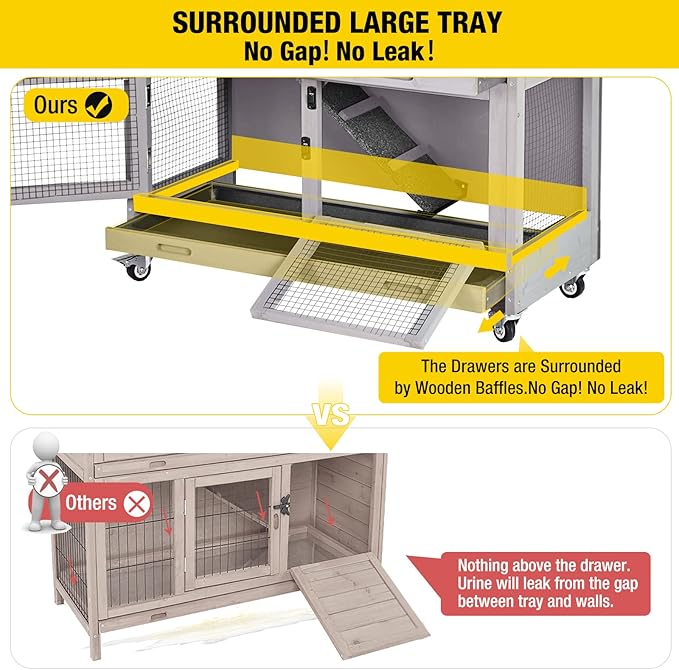 Aivituvin Rabbit Hutch Indoor Bunny Cage Outdoor Guinea Pig House 2 Story Wth 2 Leakproof Trays and 4 Movable Wheels 36" L