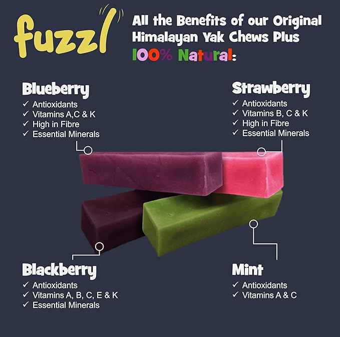 Yak Cheese Himalayan Dog Chews Multi Flavor 4 Pack Blueberry Black Berry Strawberry Mint Natural Dog Treats Yak Chews No Hide Dog Food Long Lasting Dog Dental Sticks Milk Chews Cheese Stick