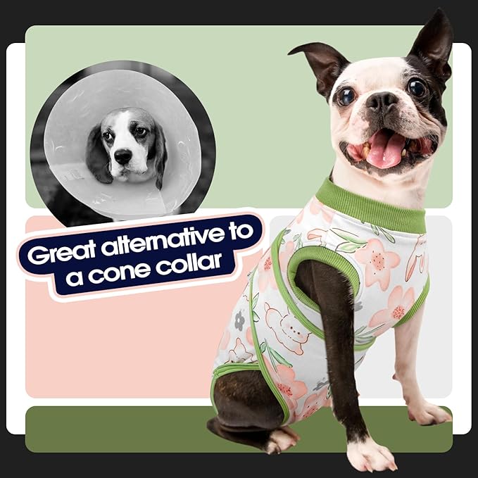 FUAMEY Dog Recovery Suit Male,Dogs Surgery Neuter Suits Puppy Spay Shirts for Female Protect Dog's Skin Anti Licking Abdominal Wounds Doggie Onesie Pet Bodysuit Alternative to Cone Rabbit Flower XL
