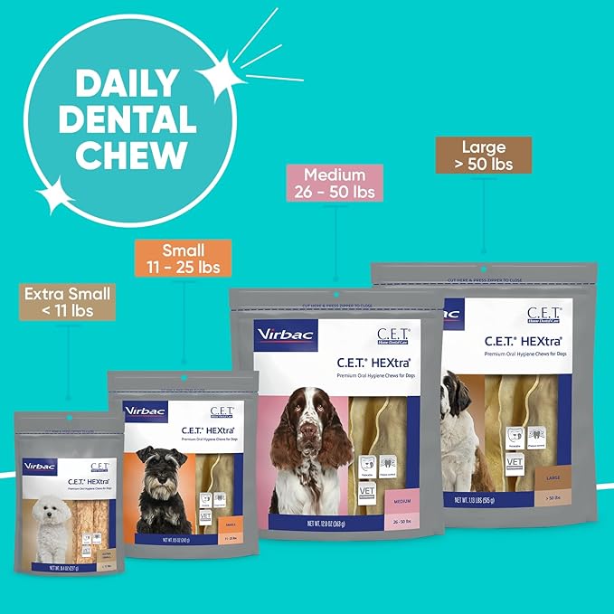 Virbac C.E.T.® HEXTRA® Premium Oral Hygiene Chews for Dogs, Rawhide Coated to Fight Bacteria and Reduce Plaque and Tartar, over 50lbs