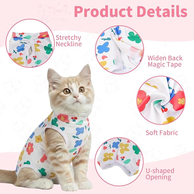 Cat Recovery Suit Cat Onesie for Cats After Surgery, Breathable Cats Surgery Recovery Suit for Female Spay & Abdominal Wounds, Kitten Surgical Onesie Body Suit Anti Licking Cone Alternative