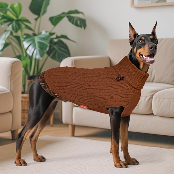 KYEESE Dog Sweater Soft Pullover Dog Sweaters for Large Dogs Comfy Pet Coat for Fall Winter Cold Weather Stretchy Warm Turtleneck Large Dogs Sweater with Gingham Patchwork