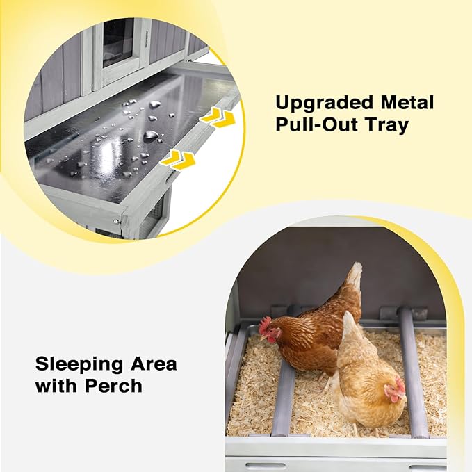 Large Chicken Coop, Wooden Chicken Coops with Nesting Boxes and Removable Tray, Waterproof Hen House with Asphalt Roof, Poultry Cage for Outdoor Backyard, Unique Folding Design