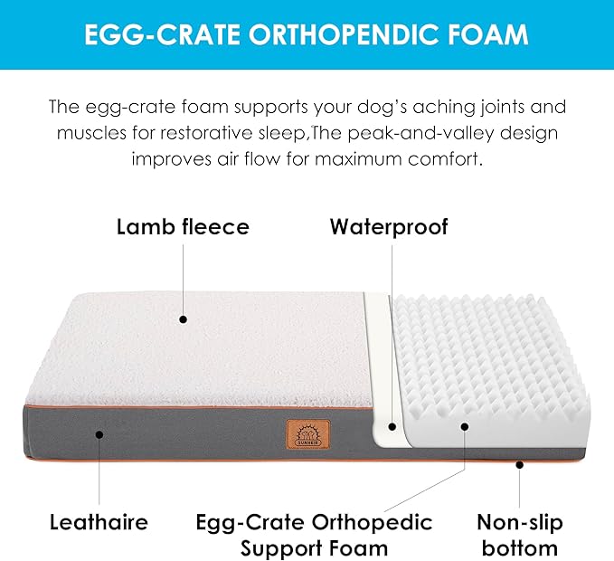 Sunheir XXL Dog Bed Extra Large Waterproof Big Orthopedic Dog Beds with Removable Washable Cover for Large Dogs, Pet Bed Mat Egg-Crate Foam, XXL(44"X32"X3"), Light Grey