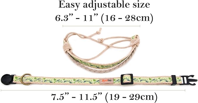 Pettsie Breakaway Cat Collar & Matching Friendship Bracelet – Adjustable, Soft Cotton Collar for Cats, Quick-Release Safety Buckle, Lightweight, Stylish, Designed for Cat Lovers, Green