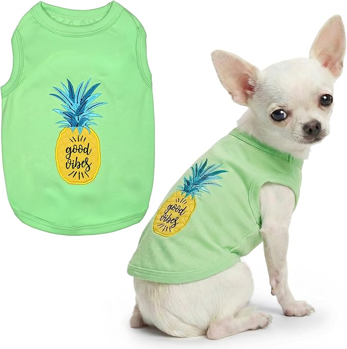 Parisian Pet Dog Shirt – 100% Cotton Shirts for Small Dogs – Tropical Sleeveless Pet Vest – Lightweight and Breathable Dogs Apparel – Cute Dog Clothes - Stretchy T Shirts for Pets