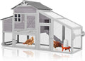 GUTINNEEN Mobile Chicken Coop for 2-4 Chickens with Wheels, Expandable Large Hen House with Run, UV-Protected Roof, Divided Nesting Boxes, Easy One-Person Move, Grey