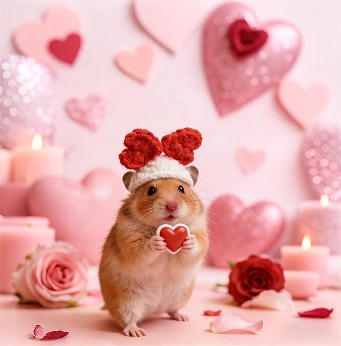 Hamster Hats Mini Party Hats for Small Animals, 6 Pcs Cute Hand Knitted Tiny Hats for Guinea Pig Snakes Lizards Bearded Dragon Bunny Reptile Pets Clothes Valentine's Day Party Costume Accessories