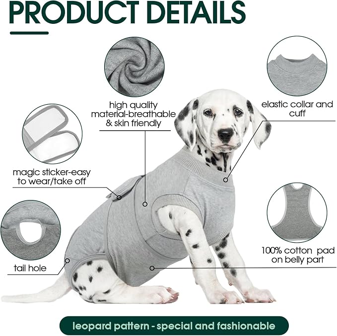 Kuoser Dog Recovery Suit for Male Dogs, Post-Surgery Bodysuit for Spay Neuter, Dog Onesie After Surgery, Anti-Licking Pet Surgical Recovery Suit, Gray XL