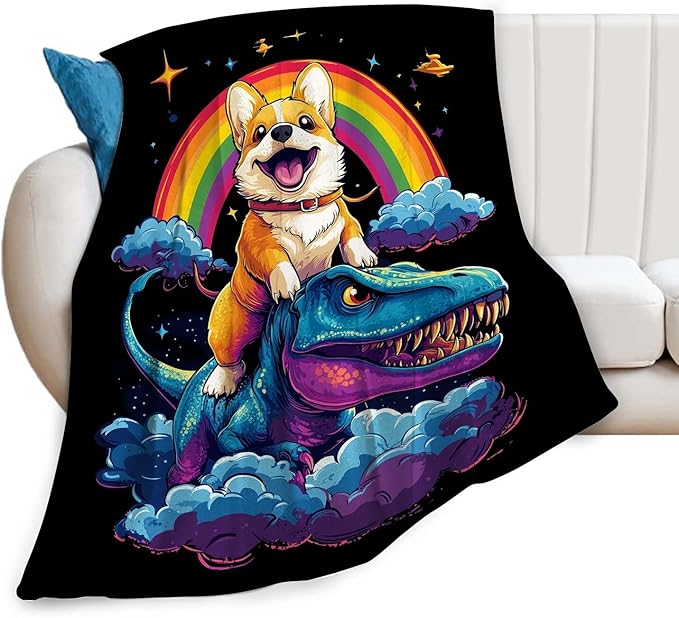 Corgi Blanket Funny Cartoon Corgi Dinosaur Throw Blanket Gifts for Corgi Lovers Girls Boys Kids Men Women Adults Super Soft Cozy Plush Fluffy Fuzzy Fleece Blanket Home Decor 50''X60''