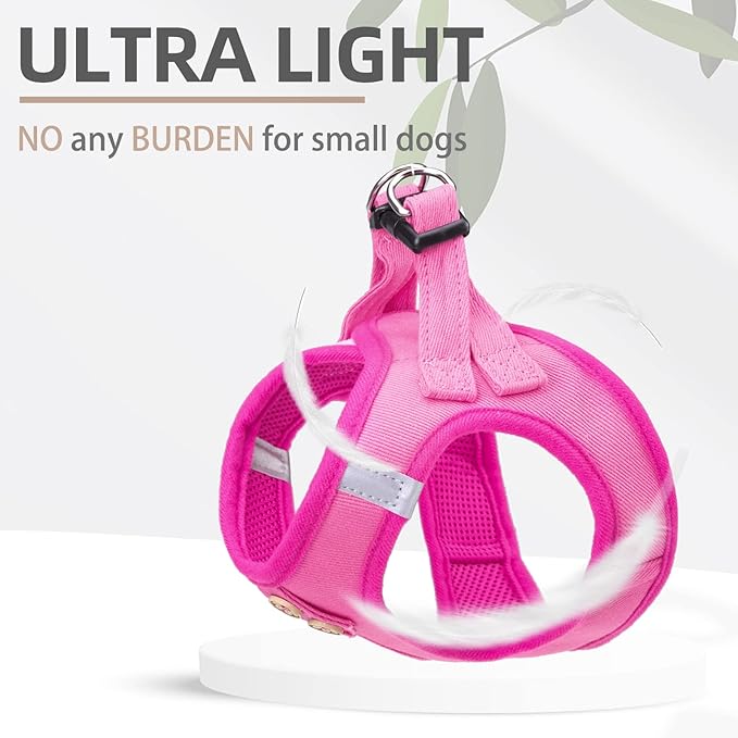 PUPTECK Dog Harness and Leash Set for Small Medium Dogs No Pull Step-in Soft Mesh Puppy Cat Vest Harnesses Reflective at Night, Denim Pink XS
