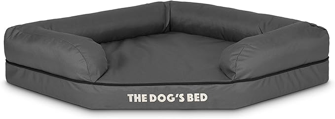 The Dog’s Bed Orthopedic Memory Foam Corner Dog Bed, Calming Surface – CertiPUR-Certified Foam, Oxford Fabric, Grey with Black Trim, Medium