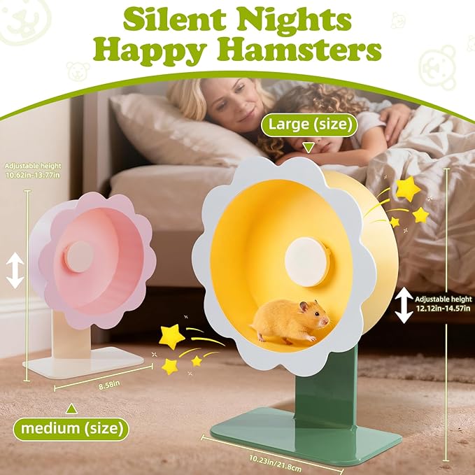 Hamster Wheel Super-Silent Hamster Exercise Wheels- Quiet Spinner Hamster Running Wheels with Adjustable Stand for Hamsters Gerbils Mice Or Other Small pet (Pink, Medium)