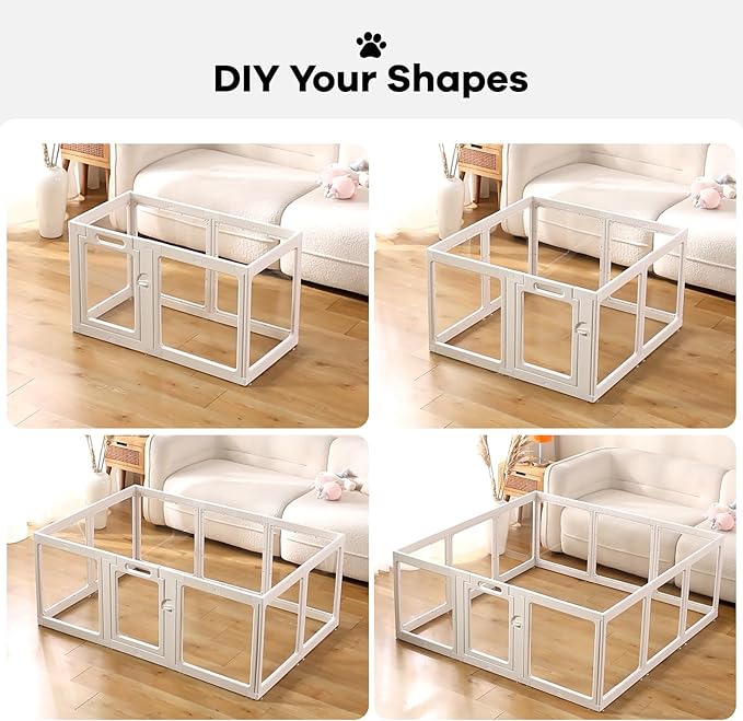 Clear Acrylic Dog Playpen Indoor, Puppy Cat Small Pet Play Pen, Pet Cat Playpen for Rabbits, Dog Fence Crate Kennel Whelping Cage (30", White, 10 Panel)