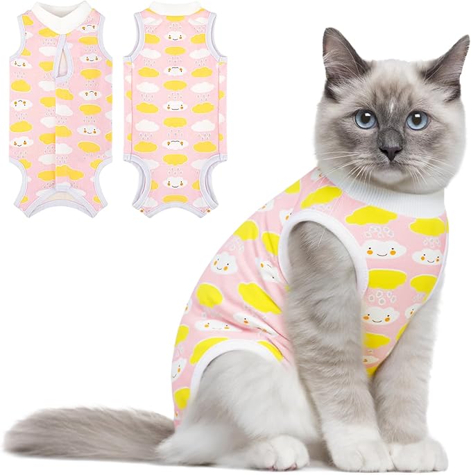 Coppthinktu Cat Recovery Suit Female Cats Onesie for Cats, Breathable Cat Surgery Suit for Surgical Abdominal Wounds Skin Diseases, Cute Kitten Spay Recovery Suit E-Collar Alternative Anti Licking