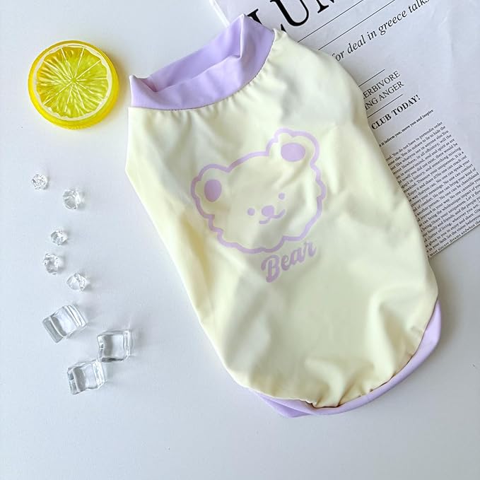 Dog Cat Summer Tank Top T-Shirt - Breathable Cool Ice Silk Sun Protection Pet Tank Top with Bear Print, Soft Stretch Puppy Clothes for Small and Medium Dogs and Cats