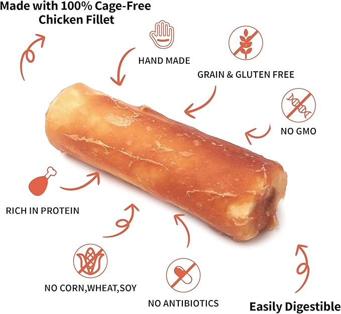 Premium Dog Chew Treats Chicken Retriever Rolls for Large Dogs, Rawhide Free, Grain Free, Highly Digestible,Large 7" 2pcs/Pack x 2pack