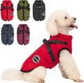 Dog Winter Coat, Warm Dog Jacket Reflective Adjustable Fleece Vest with Harness Built in, Windproof Pet Snow Jacket Snowsuit with Zipper for Small Medium Dogs, Red XS