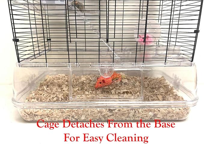 Large 3-Story Acrylic Clear Hamster Palace Cage Habitat Home for Guinea Pig Rodent Gerbil Rat Mice Mouse (L24 x W16 x 23" H, Black/Clear)
