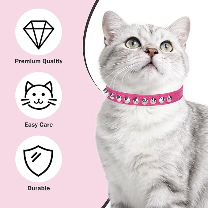 Leather Cat Collars for Boy Girl Cats with Bell and Safety Elastic Belt, Personalized Rivets Stud Adjustable Safe Buckle Collar with Skull Charm for Kitty Small Pets, Halloween Cat Collar