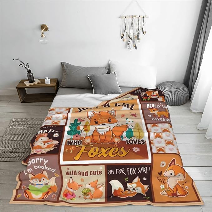 SweetFox Just A Girl Who Loves Foxes Blanket, Fox Decor Animal Throw Blanket Gifts for Girls Boys Lovers Super Warm Soft Plush Fleece Flannel Winter Bedding Blankets for Kids Adults Men Women 80"X60"