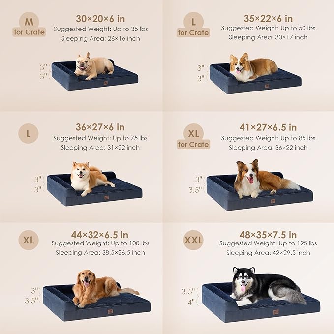EHEYCIGA XXL Dog Bed Memory Foam, Orthopedic Giant Dog Bed Jumbo with Washable Removable Cover, Waterproof Pet Sofa Couch with Nonskid Bottom, 48x35x7.5, Navy Blue