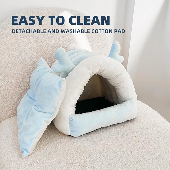 Guinea Pig Hideout, Warm Bed for Guinea Pig,Rabbits, Chinchillas, Guinea Pig Bed, Cozy Small Animal Winter Shelter (Blue, Small)