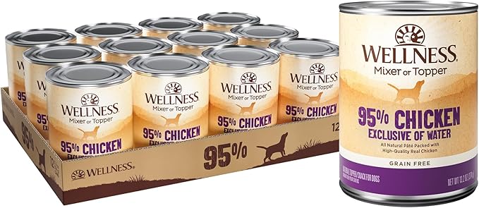 Wellness 95% Chicken Natural Wet Grain Free Canned Dog Food, 13.2-Ounce Can (Pack of 12)