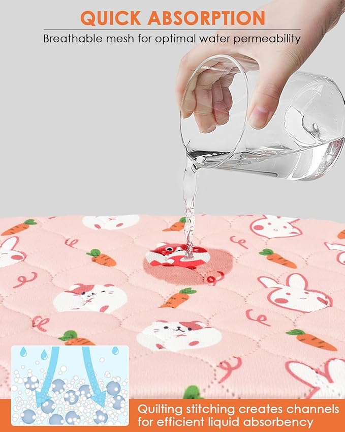 Bissap 2 Packs Guinea Pig Cage Liners, 18''X24'' Washable Guinea Pig Pee Pads Non Slip Reusable Fast and Super Absorbent Bedding for Small Animals Rabbit Hamster Chinchillas Rat - Pink