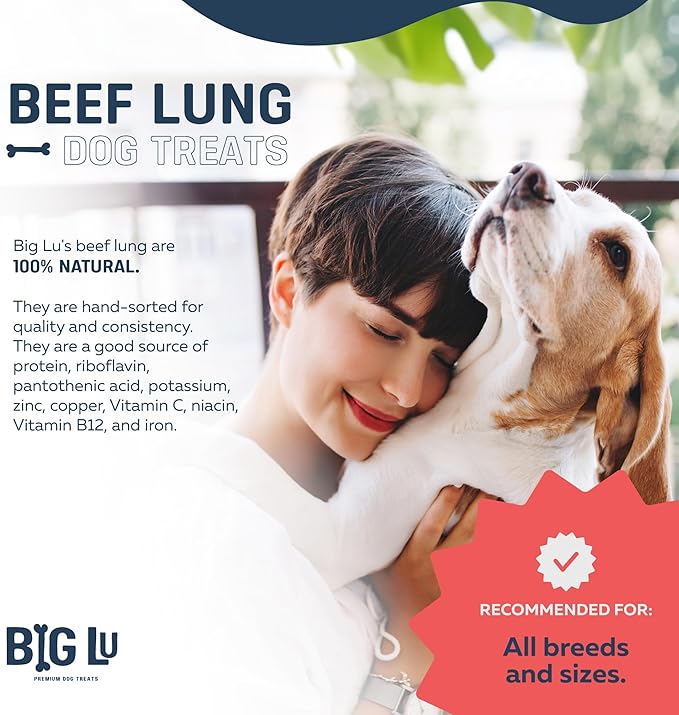 Big Lu – Bulk High-Protein Training Dog Treats, 100% Natural Single-Ingredient Beef Lung Bites, Rich in Glucosamine & Chondroitin for Joint Health, 40 oz