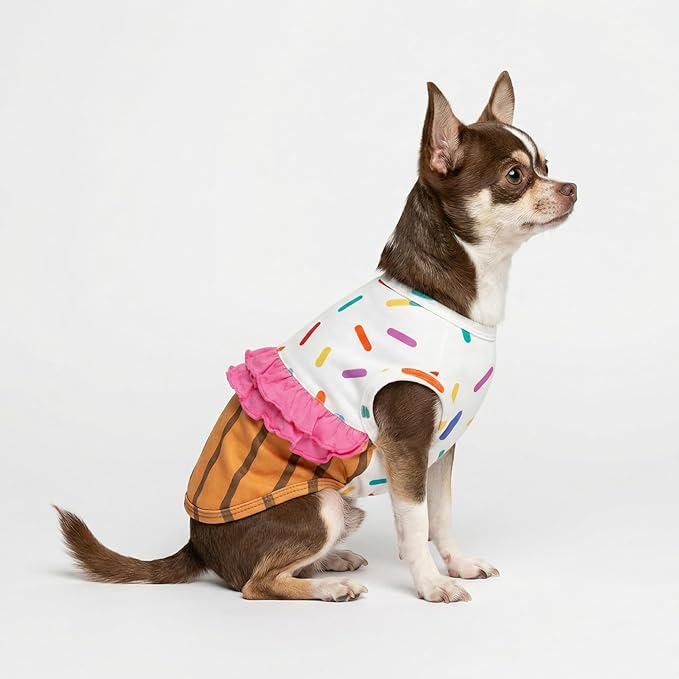 Fitwarm Halloween Dog Cupcake Costume, Funny Clothes for Small Dogs Girl, Pet Birthday Outfit, White, Pink, Brown, Medium
