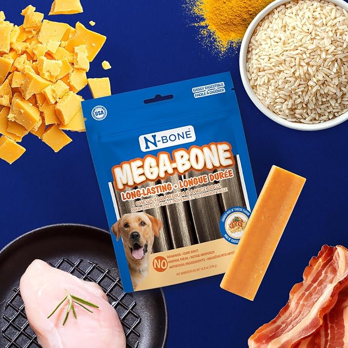 N-Bone Mega-Bone Long-Lasting Dog Chews, Mac n' Cheese Flavor, 6count, 16.8oz