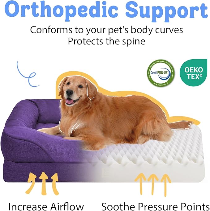 Washable Orthopedic Large Dog Bed - XXL Washable Memory Foam with Removable Cover Waterproof Bolster for Extra Large Size Dogs Pet,42x30