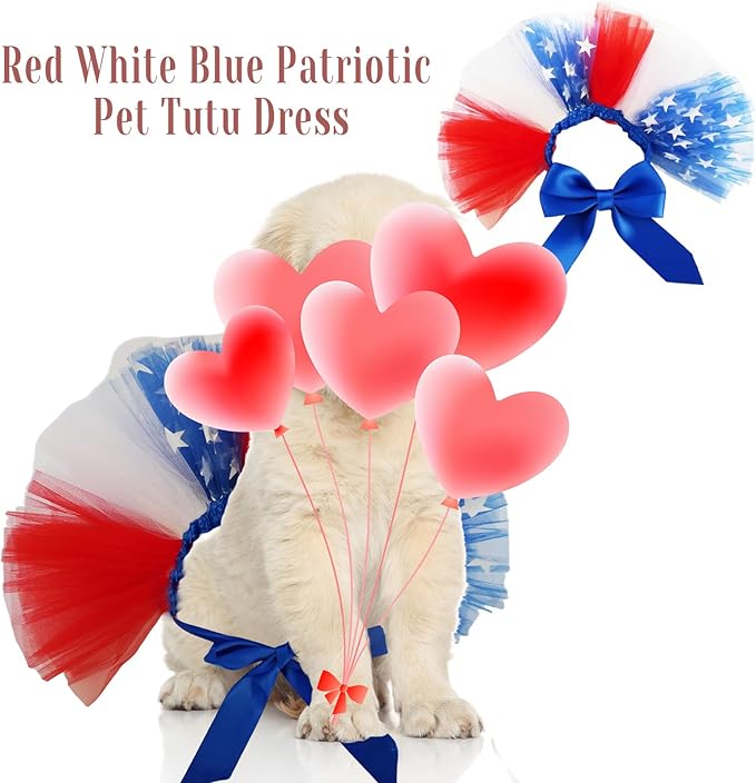 Dog Tutu Dress for Small Dogs Cats, Pets Costume Party Puppy Skirt Halloween Accessories (Red Blue White, X-Large)