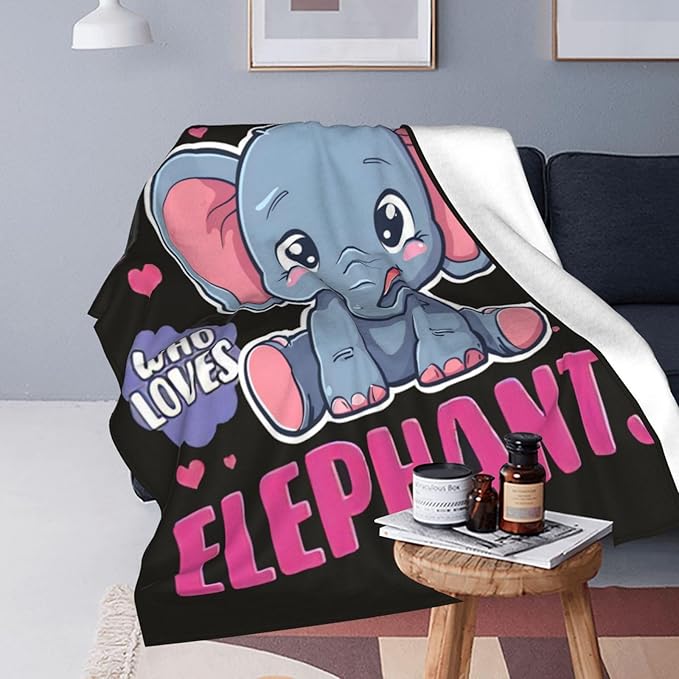 Just A Girl Who Love Elephants Blanket Funny Bady Elephant Decor Throw Blanket Gifts for Girls Boys Super Warm Soft Plush Fleece Flannel Blanket Couch Bedding Blanket for Adults Kids Women Men 80"X60"