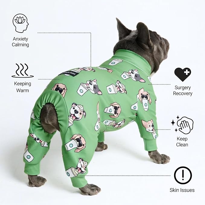 Spark Paws Dog Pajama, Dog Recovery Suit Male, Onesie, Ultra-Soft and 4-Way Stretch, for Small Medium and Large Breeds - Pup Cup - 4XL