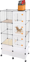 Small Animal Cage, Guinea Pig Cages with Rolling, Durable Front Doors, Chinchilla Cage with Scoop for Rat, Hamster, Guinea Pig, Squirrel (Black, 61in)