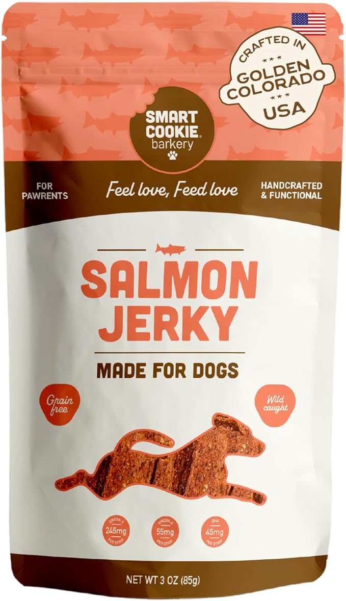 Smart Cookie Salmon Jerky Dog Treats - DHA & Omega Strips for Dogs & Puppies with Allergies, Sensitive Stomachs with Wild Caught Alaskan Salmon- Dehydrated, Grain Free, Made in USA - 3oz Bag Pack of 1
