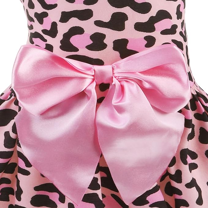 PUPTECK Print Dog Dress Pet Apparel with Cute Bowtie Puppy Clothes Outfit, Leopard Print, XS