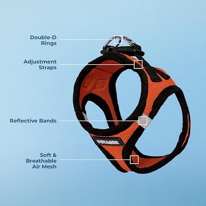 Best Pet Supplies Voyager Step-in Air Harness - All Weather Mesh, Reflective, No Pull Harness for Dogs, Cats - Secure with Hook & Loop Fastener, Buckle, Double D-Rings - Orange/Black Trim, XXXS