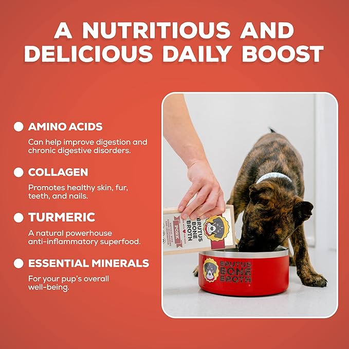 Brutus Bone Broth Liquid for Dogs | All Natural | Made in USA | Glucosamine & Chondroitin for Healthy Joints | Human Grade Ingredients | Hydrating Dog Food Topper, Gravy & Treat (Pork)