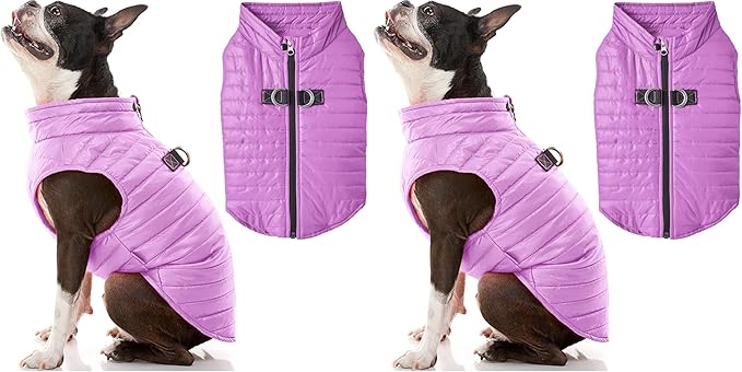 Gooby Purple Small Dog Puffer Vest - Ultra Thin Wind Breaker with D Ring Leash - Water Resistant Dog Sweater Coat