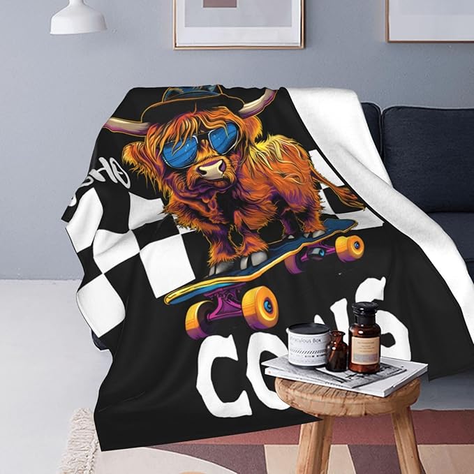 Just A Boy Who Love Cows Blanket Funny Highland Cows Decor Throw Blanket Gifts for Girls Boys Super Warm Soft Plush Fleece Flannel Cattle Blanket Couch Bedding Blanket for Adults Kids Women 80"X60"