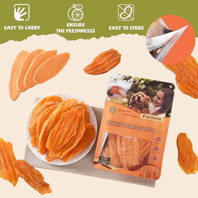Sweet Potato Chews for Dogs, Healthy Dog Training Treats Low Fat, Human Grade Single Ingredient Dried Sweet Potato Slices for Small Medium Large Breed, Rich in Dietary Fiber,10.58 oz