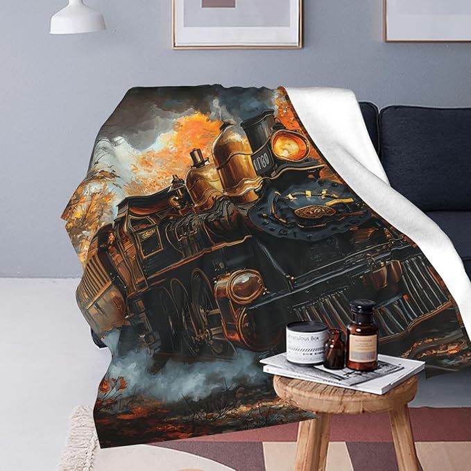 Train Blanket, Train Decor Throw Blankets, Gifts for Men Boys Girls Women Lover Adult Cozy Fleece Flannel Bedding Stuff Plush for Couch Sofa Bed Decor 80"X60"