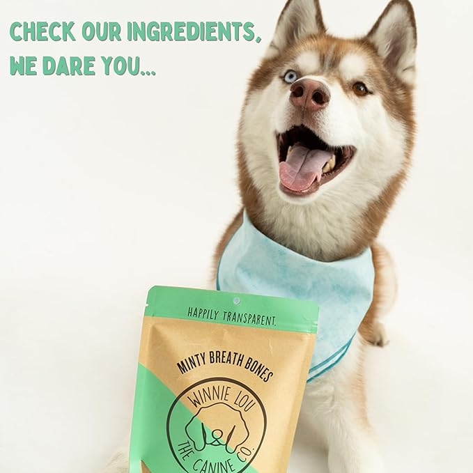 Winnie Lou Organic Dog Treats – Natural Dog Biscuits, USA Made, Organic Ingredients, Clean, Sensative Stomach, All Breed Sizes, High Protein, Hypoallergenic, Minty Breath Bones (Pack of 2)