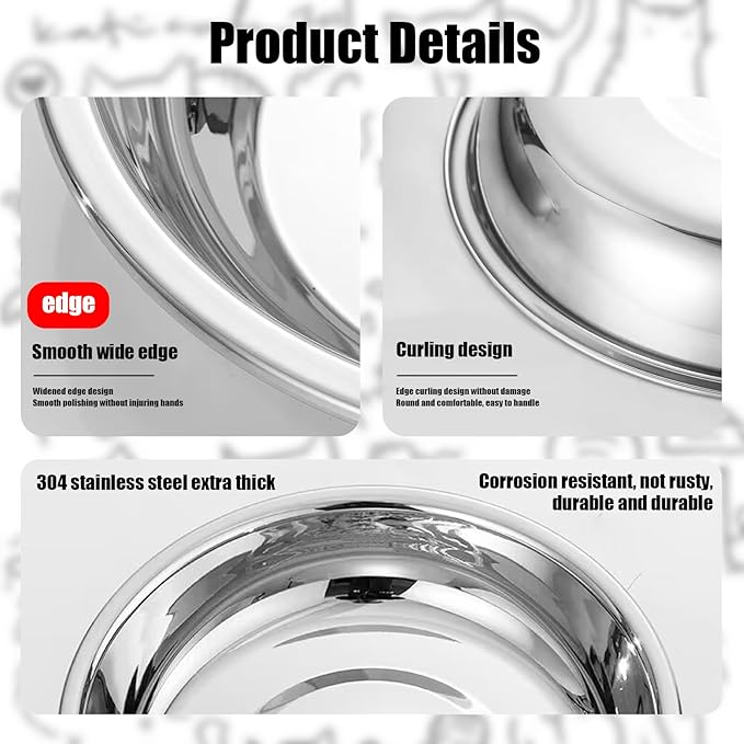 Stainless Steel Cat Bowls, Whisker Friendly Shallow Cat Food Bowls, Small Metal Pet Dish for Kittens and Indoor Cats, Basic Replacement Plates for Elevated Feeder Stands (7.1in-4Pcs)