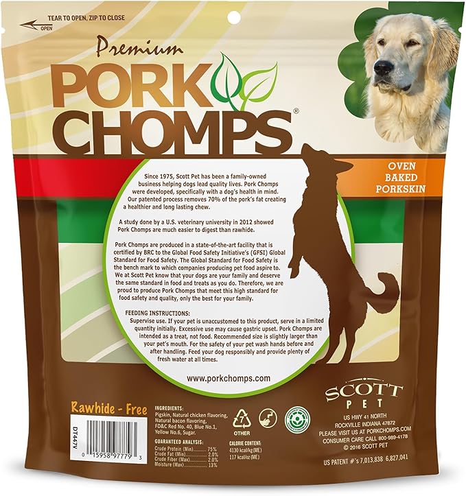 Pork Chomps Baked Pork Skin Dog Chews, 6 Inch Twists, 12 Count - Assorted Flavors - Long-Lasting Treats for Dogs - High Protein, Rawhide-Free, Low Fat, Healthy & Delicious Chews