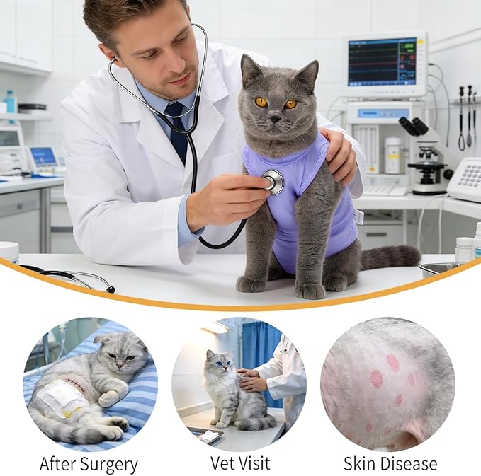 LIANZIMAU Cat Recovery Suit Female Cat Onesie After Surgery Spay Neuter Cone Alternative Breathable Post Surgery Recovery Suit Soft Cotton Adjustable Abdominal Bodysuit Kitten Healing