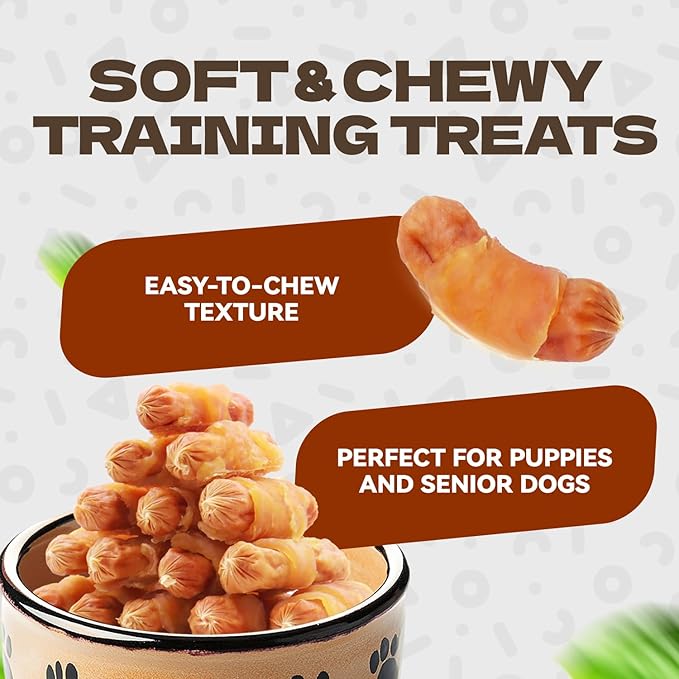 Soft Dog Treats, Chicken Jerky Wrapped Chicken Sausage, Rawhide Free Dog Chews High Protein Low Fat Training Treats for Senior Small Medium Large Breed 8oz/226g